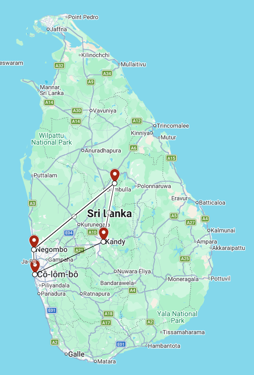 Explore Magical Ceylon - tour route