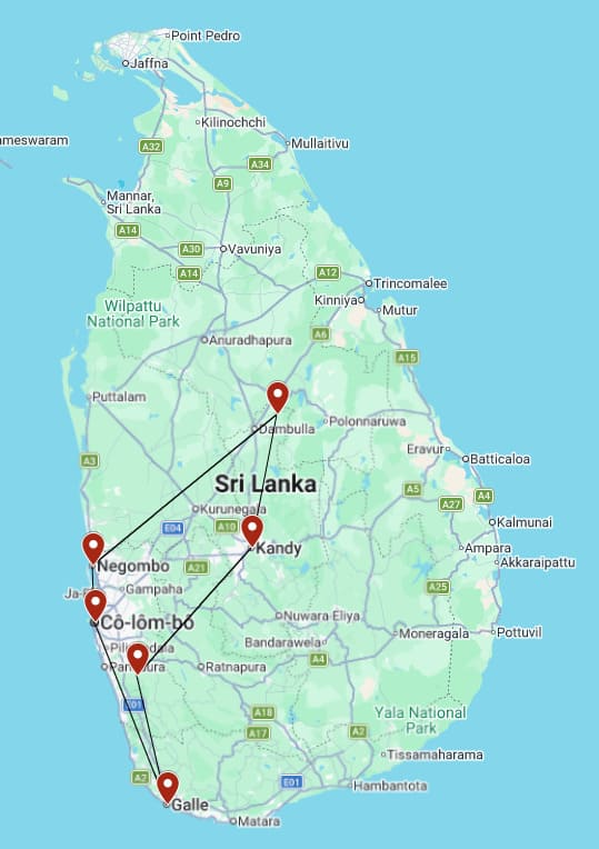 Magical Sri Lanka Escape - 6 Days tour route