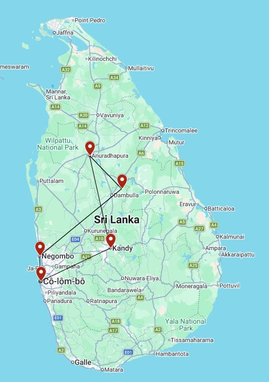 Scenic Sri Lanka Journey - 5 Days tour route